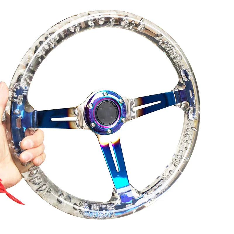 2021 New Acrylic Car Steering Wheel 14inch Universal PC Sport Steering Wheel 350mm Neo Chrome Color With Horn Button Control