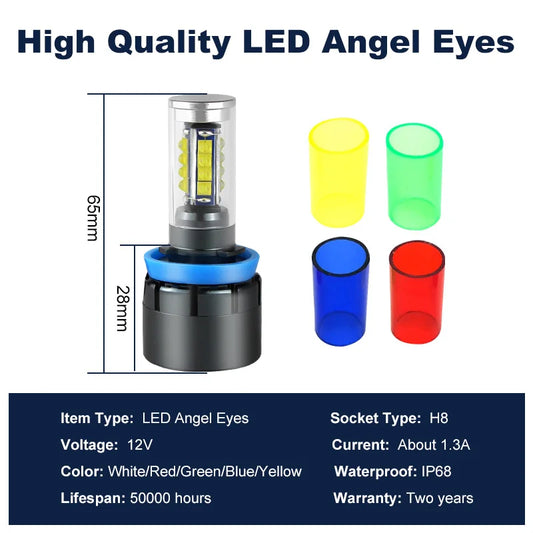 2Pcs H8 LED Error Free 160W Mutil color Angel Eye Marker Light Bulbs for BMW E90 E92 E82 E60 E70 X5 E71 X6 Car Fog Lights