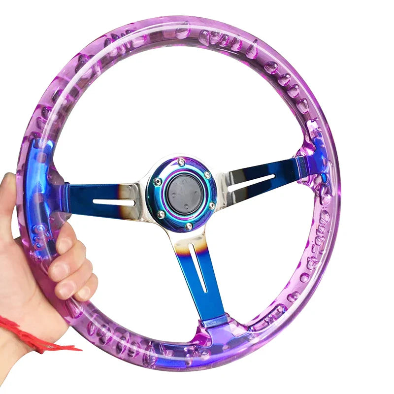 2021 New Acrylic Car Steering Wheel 14inch Universal PC Sport Steering Wheel 350mm Neo Chrome Color With Horn Button Control