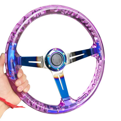 2021 New Acrylic Car Steering Wheel 14inch Universal PC Sport Steering Wheel 350mm Neo Chrome Color With Horn Button Control