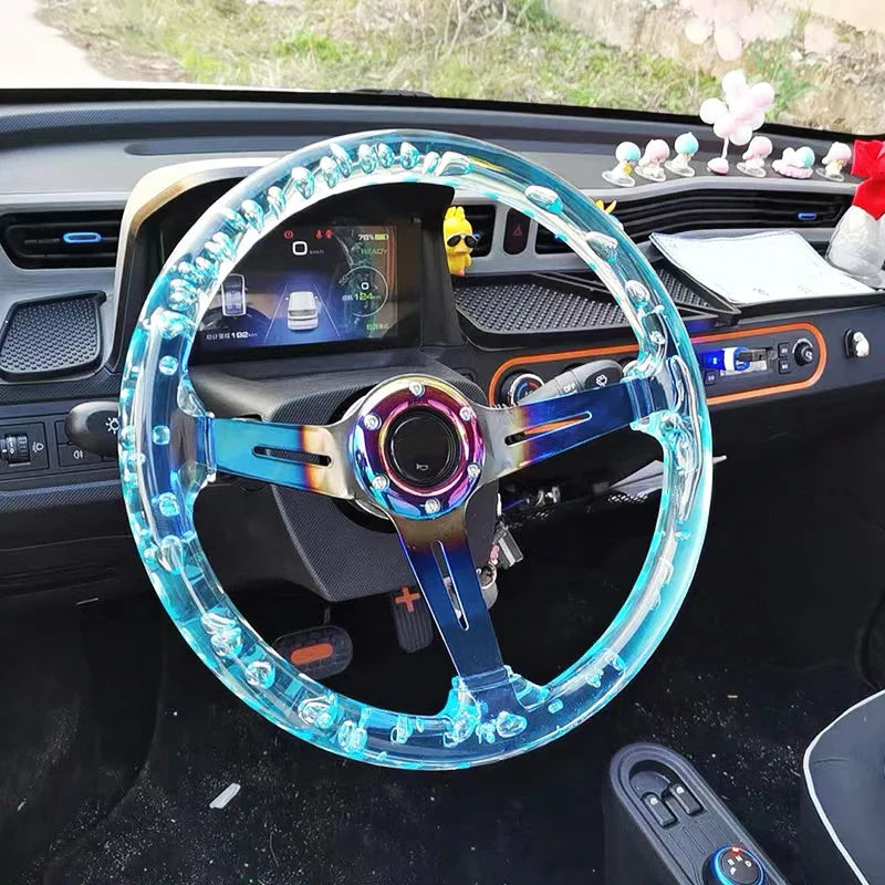 2021 New Acrylic Car Steering Wheel 14inch Universal PC Sport Steering Wheel 350mm Neo Chrome Color With Horn Button Control