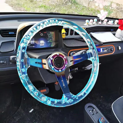 2021 New Acrylic Car Steering Wheel 14inch Universal PC Sport Steering Wheel 350mm Neo Chrome Color With Horn Button Control