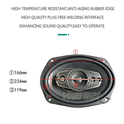 2pcs/Lot 12V  6x9 inch 4 Way Bass Audio Automotive HiFi Quality Japan Rubber Edge Paper Cone  Coaxial Car Speaker