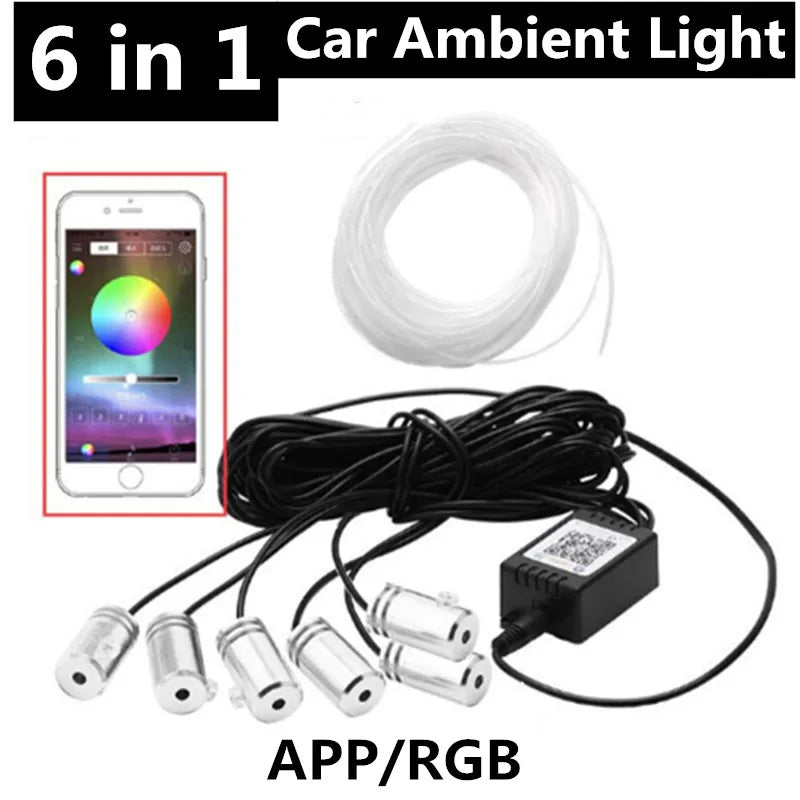 Universal 10 in 1 RGB LED 8M Car Interior Ambient Decor Fiber Optical Strip Light by App Control car Decorative Atmosphere Lamps