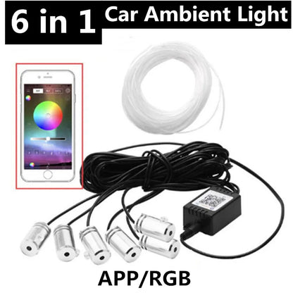 Universal 10 in 1 RGB LED 8M Car Interior Ambient Decor Fiber Optical Strip Light by App Control car Decorative Atmosphere Lamps