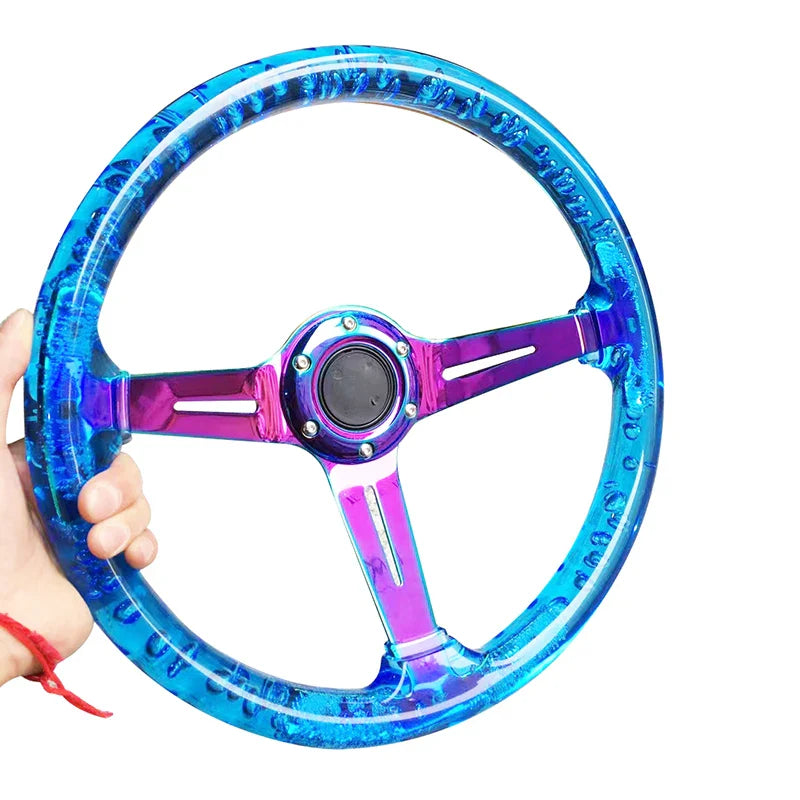 2021 New Acrylic Car Steering Wheel 14inch Universal PC Sport Steering Wheel 350mm Neo Chrome Color With Horn Button Control