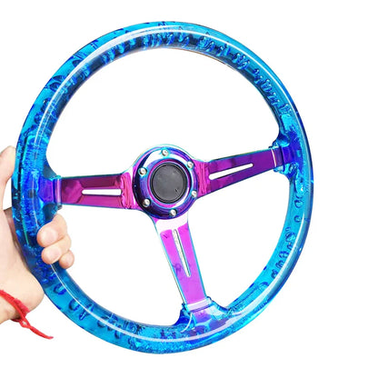 2021 New Acrylic Car Steering Wheel 14inch Universal PC Sport Steering Wheel 350mm Neo Chrome Color With Horn Button Control