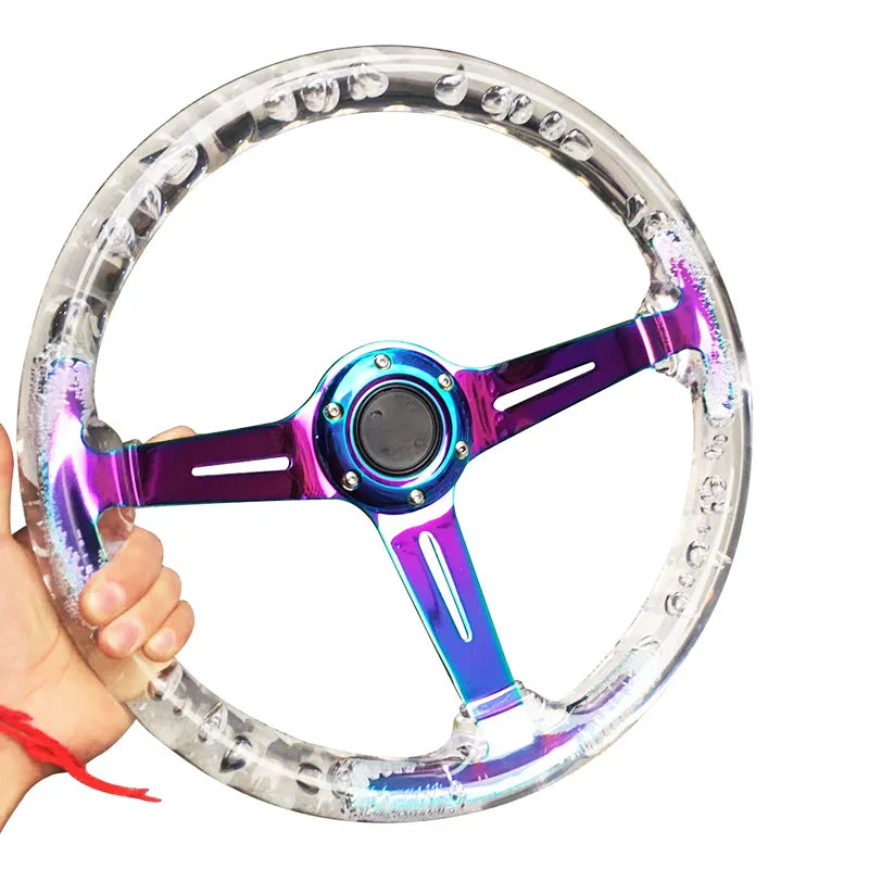 2021 New Acrylic Car Steering Wheel 14inch Universal PC Sport Steering Wheel 350mm Neo Chrome Color With Horn Button Control