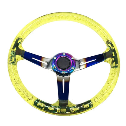 2021 New Acrylic Car Steering Wheel 14inch Universal PC Sport Steering Wheel 350mm Neo Chrome Color With Horn Button Control