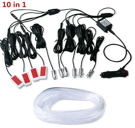 Universal 10 in 1 RGB LED 8M Car Interior Ambient Decor Fiber Optical Strip Light by App Control car Decorative Atmosphere Lamps