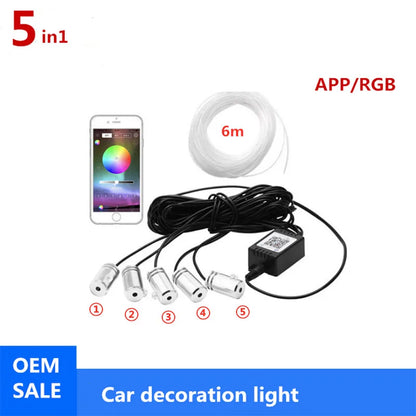 Universal 10 in 1 RGB LED 8M Car Interior Ambient Decor Fiber Optical Strip Light by App Control car Decorative Atmosphere Lamps