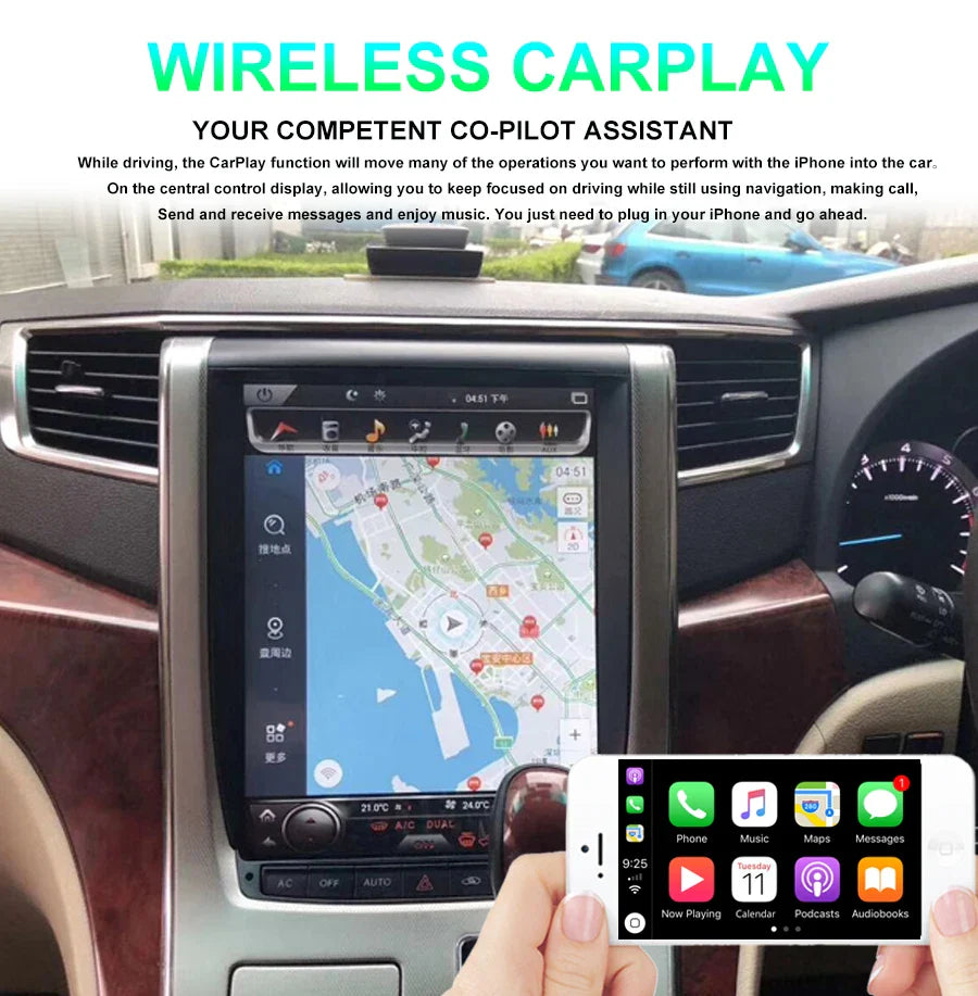 12.1" Android 14 Tesla Screen For TOYOTA Alphard 20 Series Vellfire 2008-2014 Car Radio Multimedia Player Navigation GPS Carplay