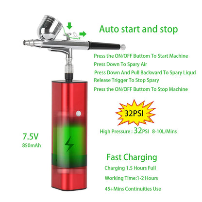 Best Quality New Arrival TM80S Wireless Airbrush With Compressor Kit 32Psi Auto Start Stop Mini Portable Cordless Personal power tools
