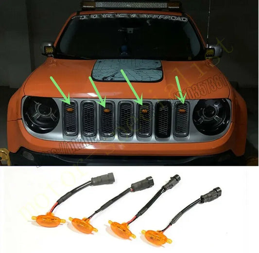 NEW For Jeep Renegade 2015-2021 Front Grille LED Light Raptor Grill Trim Cover 4PCS car accessories