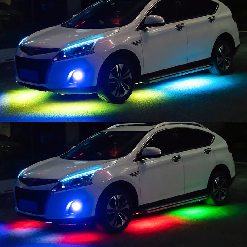 RGB Multicolor Flexible Flowing Car LED Light Underglow Underbody Waterproof Automobile Chassi Neon Atmosphere Light