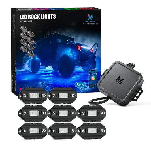 MICTUNING C1 8 Pods RGBW LED Rock Light - Multicolor Glitter Neon Kit with Bluetooth Controller Music Mode