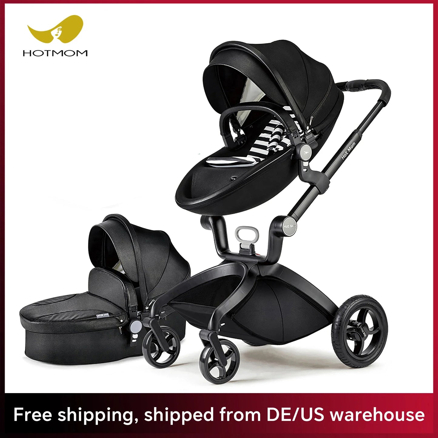 Hot Mom F22 baby stroller,adjustable seat,aluminum frame,solid rubber tires,rain cover,mosquito net,large storage basket