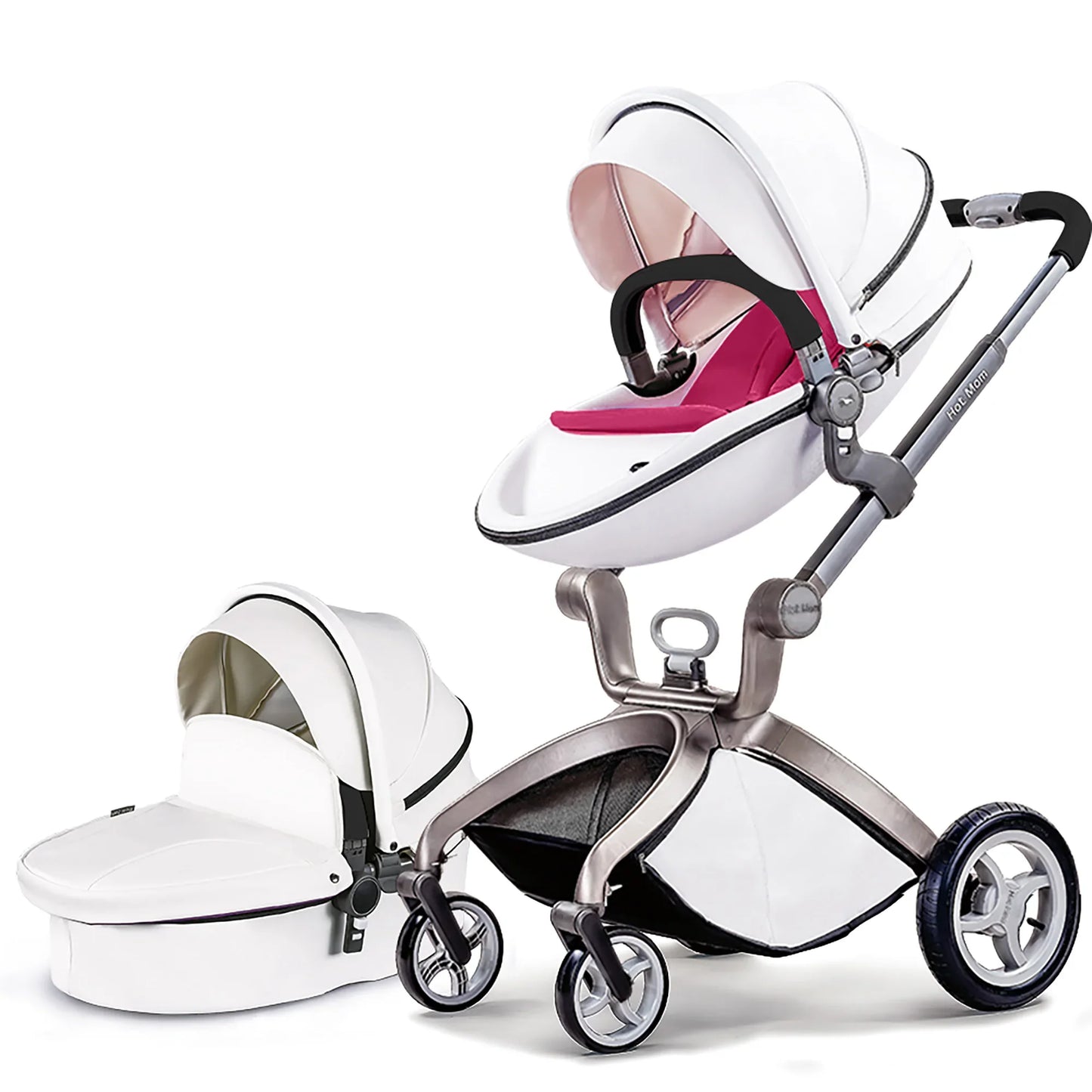 Hot Mom F22 baby stroller,adjustable seat,aluminum frame,solid rubber tires,rain cover,mosquito net,large storage basket