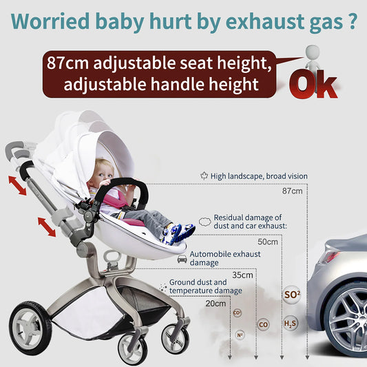 Hot Mom F22 baby stroller,adjustable seat,aluminum frame,solid rubber tires,rain cover,mosquito net,large storage basket