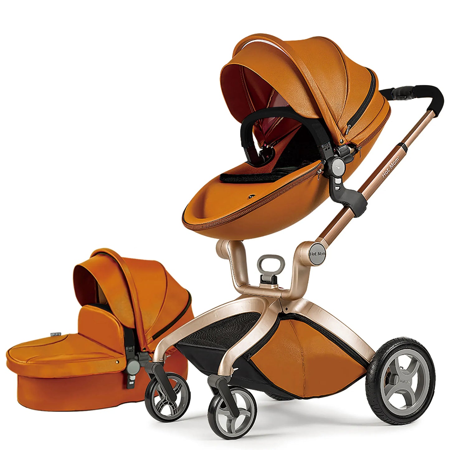 Hot Mom F22 baby stroller,adjustable seat,aluminum frame,solid rubber tires,rain cover,mosquito net,large storage basket