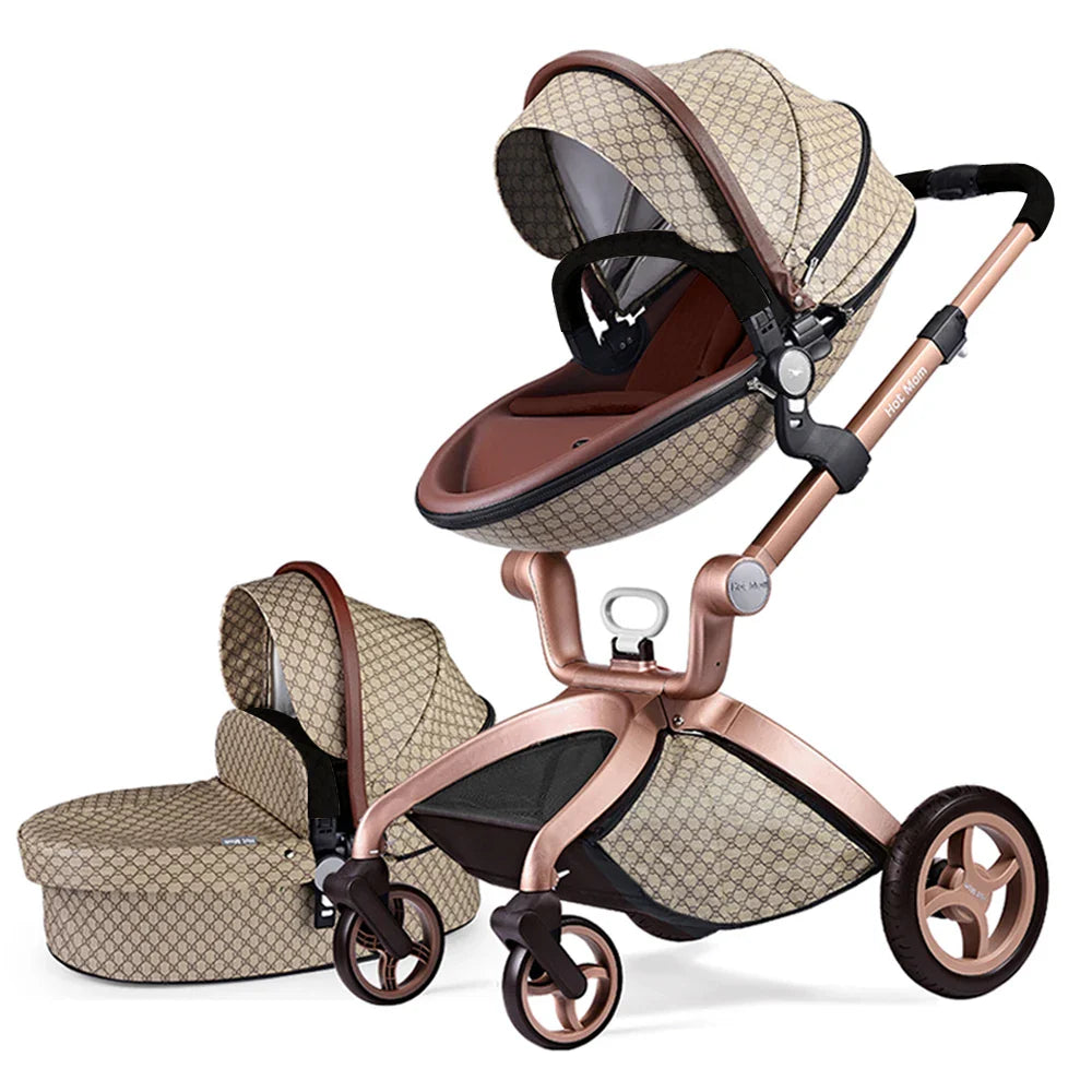 Hot Mom F22 baby stroller,adjustable seat,aluminum frame,solid rubber tires,rain cover,mosquito net,large storage basket