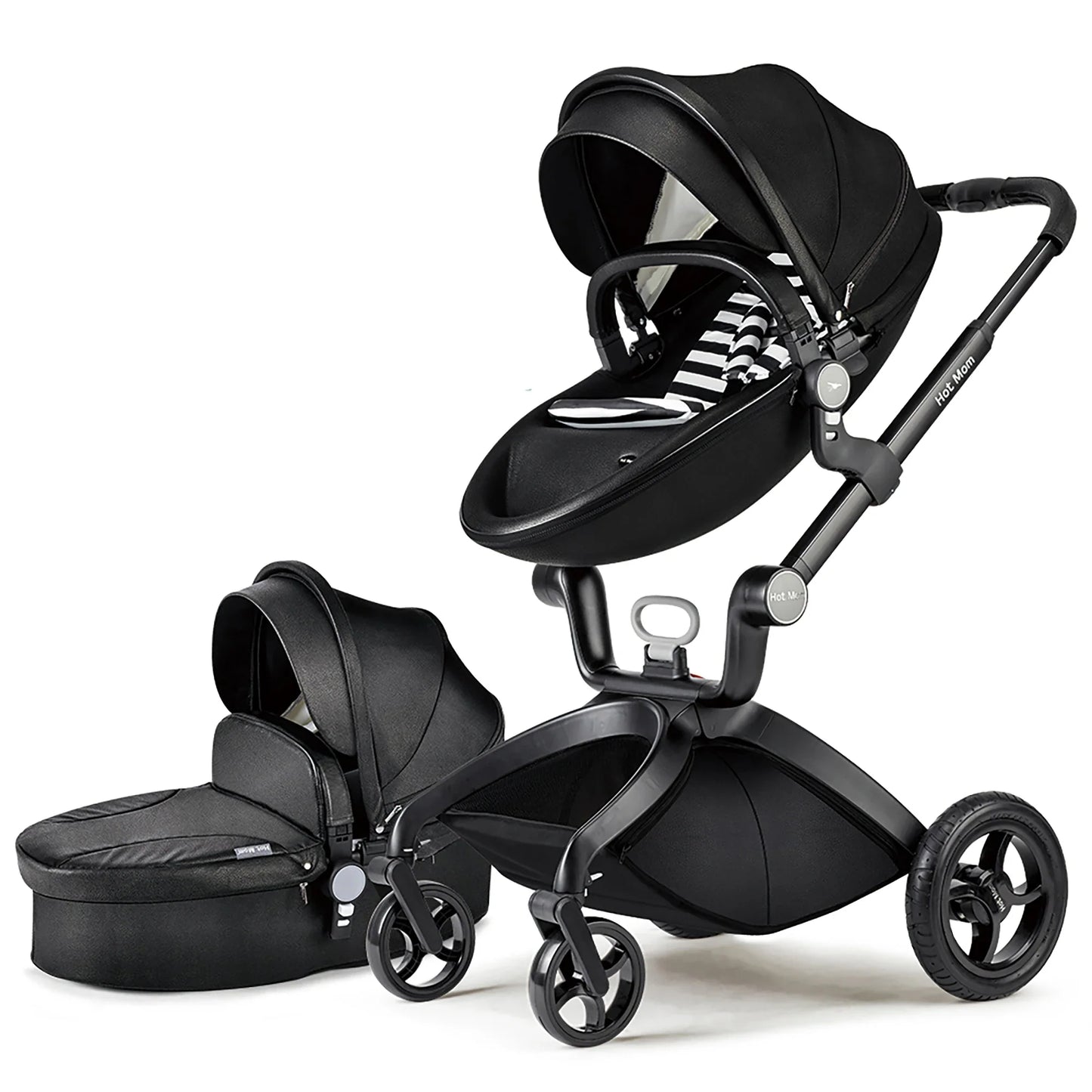 Hot Mom F22 baby stroller,adjustable seat,aluminum frame,solid rubber tires,rain cover,mosquito net,large storage basket