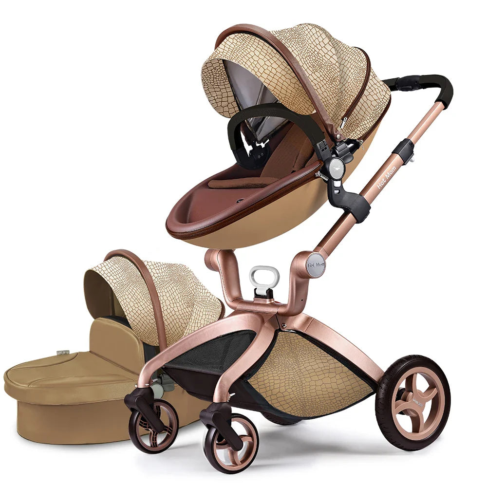 Hot Mom F22 baby stroller,adjustable seat,aluminum frame,solid rubber tires,rain cover,mosquito net,large storage basket