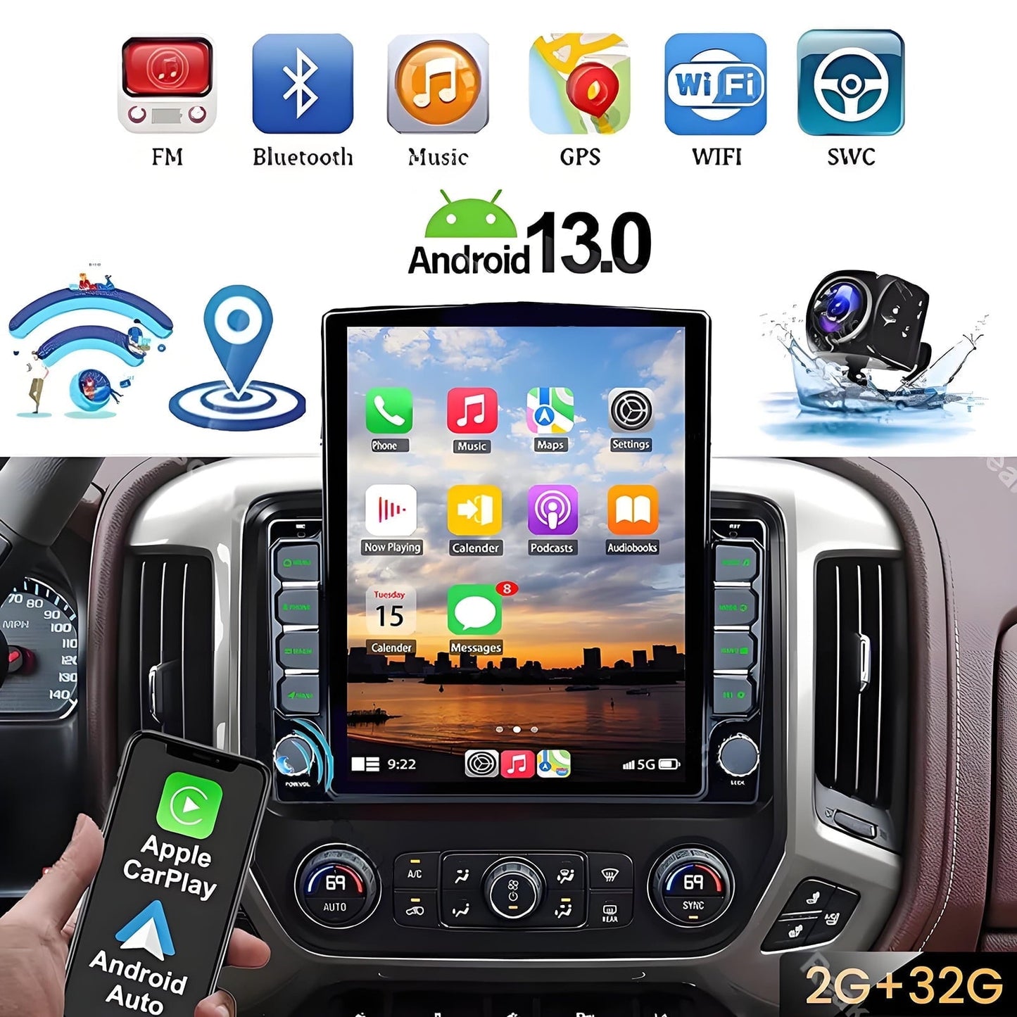Gsuatey Android 13 Car Stereo Radio for Chevrolet Chevy Silverado GMC Sierra 2014-2018,9.7 Inch Wireless CarPlay Android Auto Head Unit Built-in DSP Bluetooth WiFi SWC MirrorLink