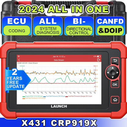 LAUNCH Scanner X431 CRP919X Car Diagnostic Scan Tool OBD2 Scanner , 31+ Service, Active Test, CAN FD/DoIP Upgraded of CRP909X Car Scanner Diagnostics