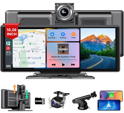 Wireless Apple CarPlay Dash Mount Portable Car Stereo, Android Auto, 9.33-Inch FHD Touchscreen Car Audio Receiver, Drivemate, Car Buddy with Voice Control, AUX/AV IN/USB, AHD Rear View Camera