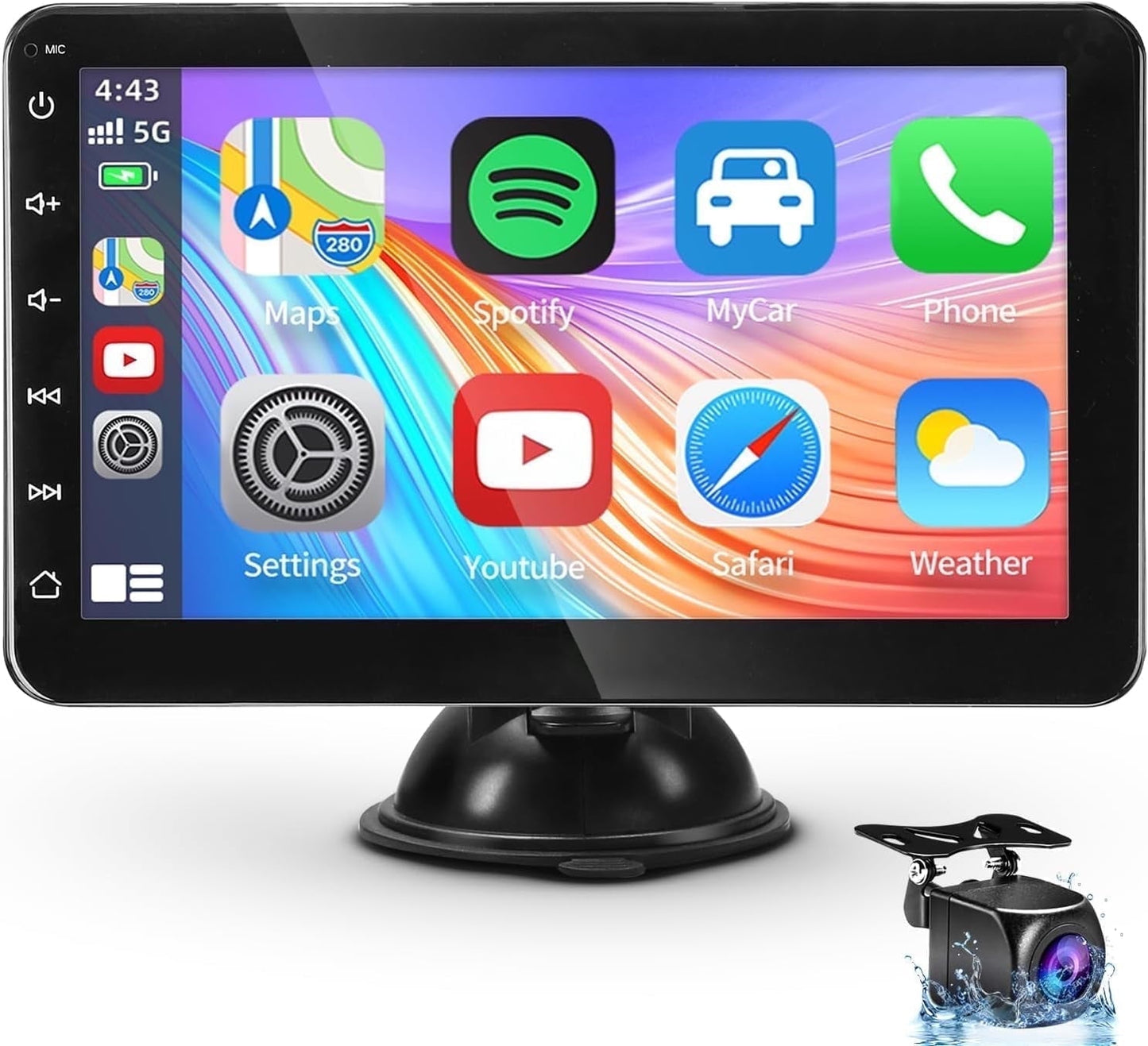 Wireless Apple CarPlay Dash Mount Portable Car Stereo, Android Auto, 9.33-Inch FHD Touchscreen Car Audio Receiver, Drivemate, Car Buddy with Voice Control, AUX/AV IN/USB, AHD Rear View Camera
