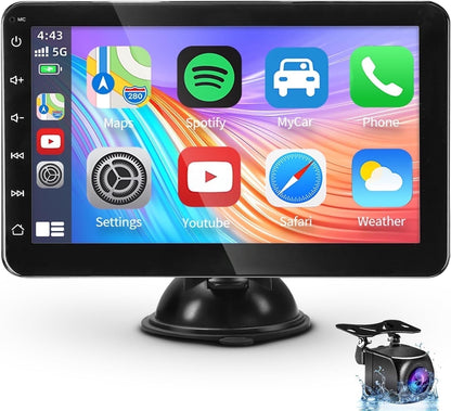 Wireless Apple CarPlay Dash Mount Portable Car Stereo, Android Auto, 9.33-Inch FHD Touchscreen Car Audio Receiver, Drivemate, Car Buddy with Voice Control, AUX/AV IN/USB, AHD Rear View Camera