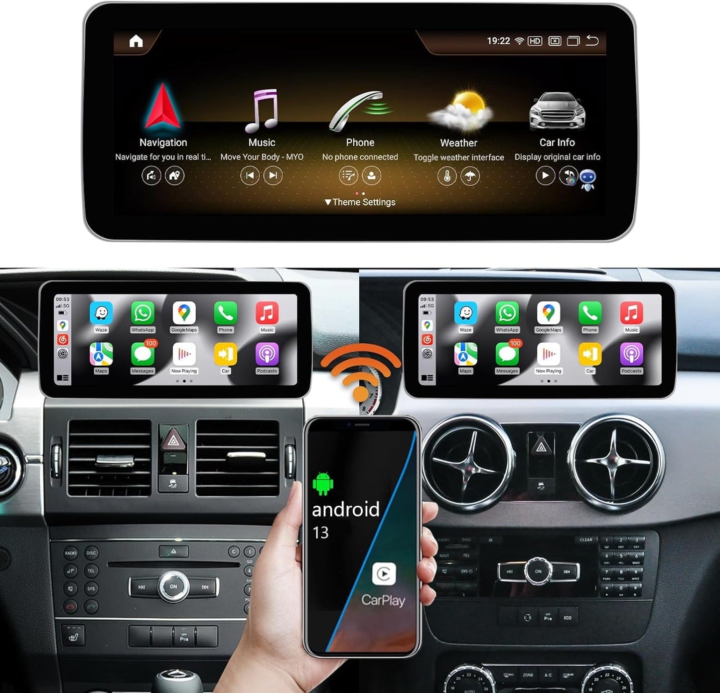 Mercedes-Benz Android Head Unit    Road Top Android 12 Car Stereo Receiver 10.25 Inch Touch Screen Wireless CarPlay & Android Auto Radio for Mercedes Benz GLK Class X204 2009-2015 Year 8+128G Support Upgrade Voice Control
