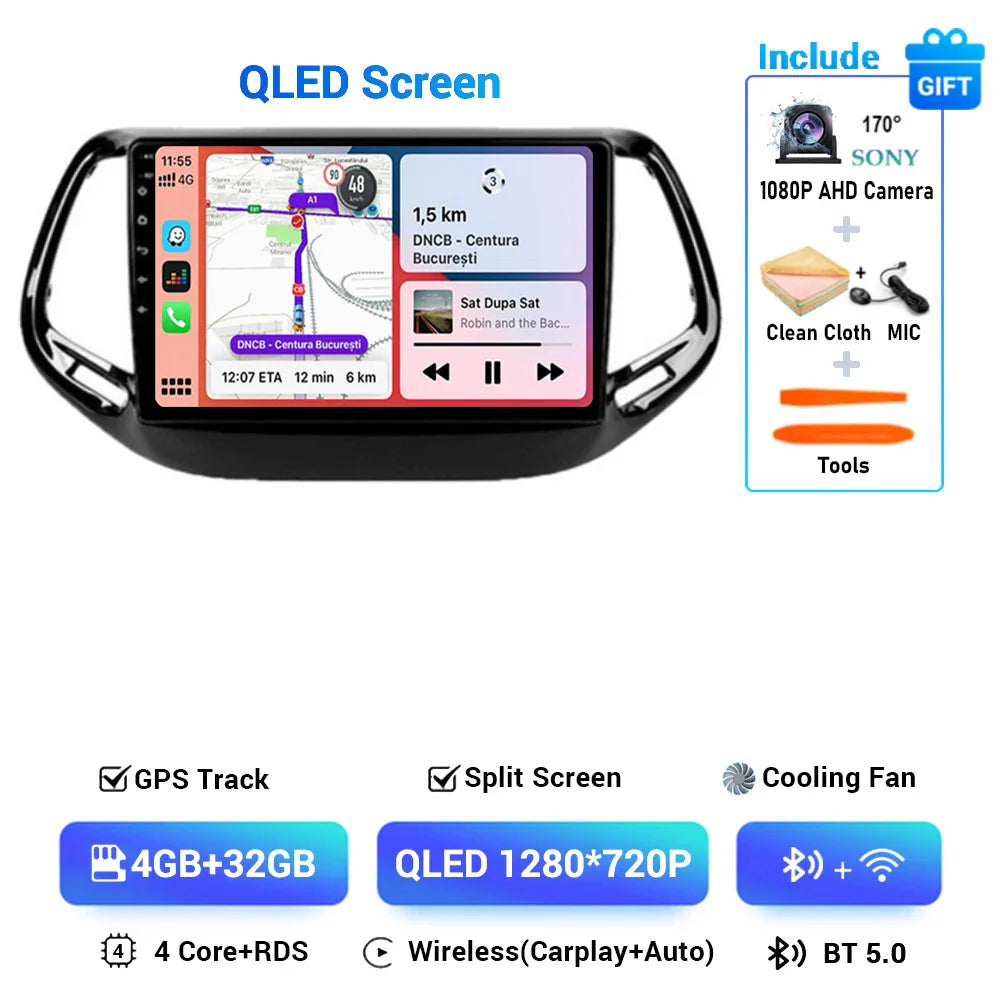 Android 15 CarPlay Auto WIFI+4G For Jeep Compass 2 MP 2016 2017 2018 2019 Car Radio Multimedia Video Player GPS Autoradio Stereo