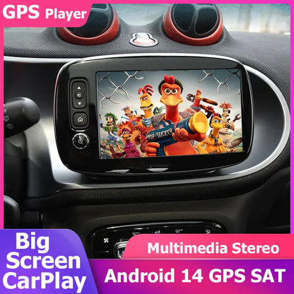 8“ Android 14 CarPlay GPS Navigation Player Head Unit For Mercedes Benz Smart 453 Fortwo Forfour 15-19 Radio Stereo Multimedia
