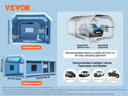 VEVOR Inflatable Paint Booth Inflatable Spray Booth with Powerful Blowers and Air Filter System Portable Car Paint Booth