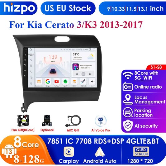 For Kia Cerato 3 K3 Forte 2013 - 2017 Car Radio Multimedia Video Player Navigation GPS Carplay 2 Din 4G Android 13 9" Autoradio