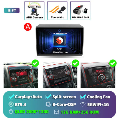 Android 14 Car Radio Carplay Auto GPS Navigation Multimedia Player For Fiat Ducato 2007 - 2015 video Stereo DVD 2 DIN Wifi+4G BT