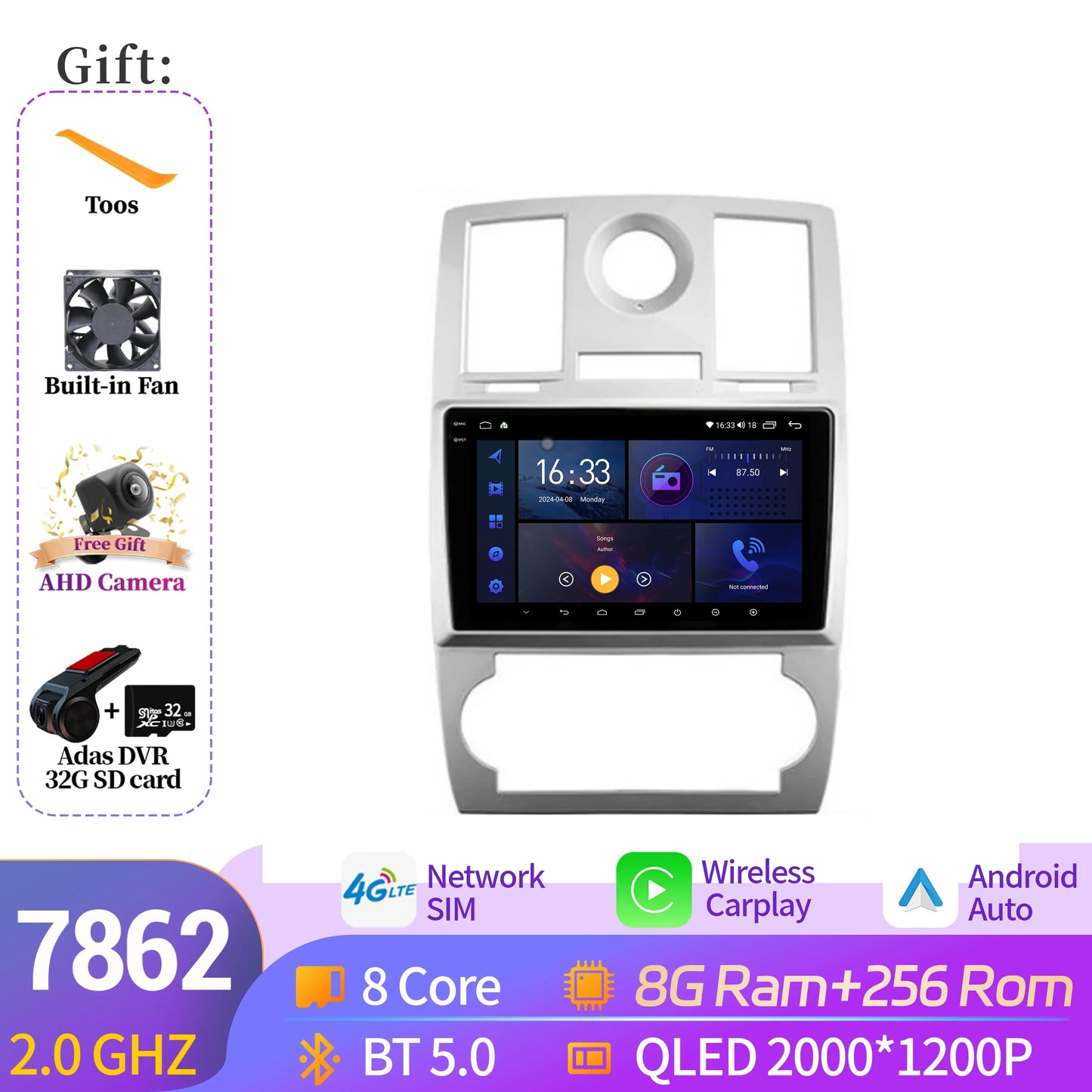 NAVISTART For Chrysler 300C 2004-2011 Car Radio Autoradio Multimedia Navigation Android 14 Carplay 8+128G 2K QLED Screen