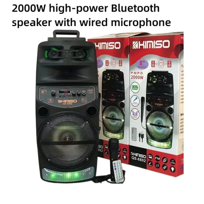 2000W High-power Outdoor Speaker LED Trolley Case Portable FM Radio Bluetooth Boombox with Wired Microphone Household Karaoke power tools