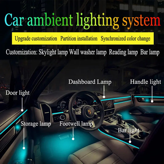 Car Ambient Lights RBG 64 Color Acrylic led ambient for car Guide Fiber Optic Interior Decoration Atmosphere Lamp 18 In 1 LED
