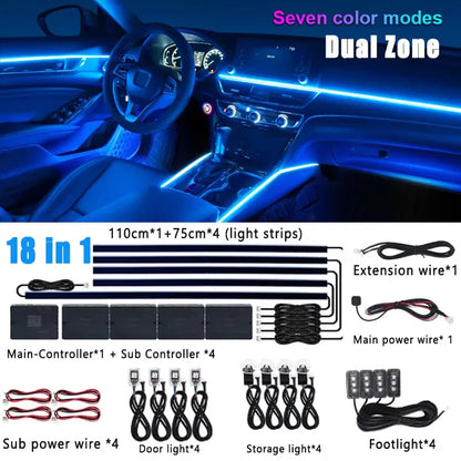 6/10/14/18/22 in 1 Led Car Hidden Ambient Light Symphony RGB 64 Color Bluetooth APP Interior Acrylic Matt Black Strip Backlight