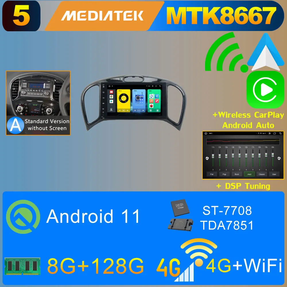2Din Android 11 8G+128G Car Radio Stereo For Nissan Juke YF15 2010-2019 GPS Navigation Bluetooth 5.0 Tethering Carplay Autoradio