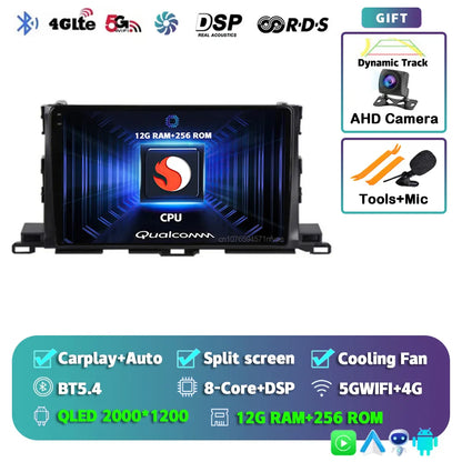 Android 14 For Toyota Highlander 3 Kluger 2013-2018 2K QLED Android Car Radio Multimedia Video Player GPS Stereo CarPlay 4G DSP