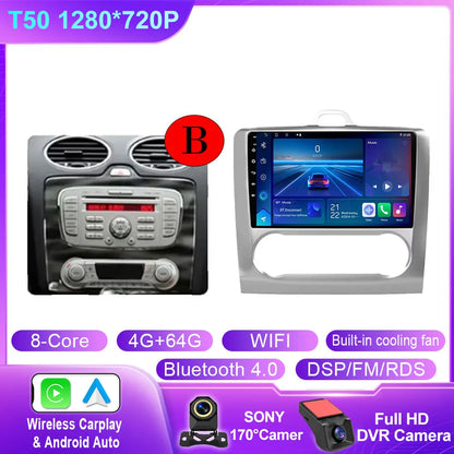 Android 14 Wireless CarPlay Auto For Ford Focus 2 3 Mk2 Mk3 2004-2011 4G+WIFI Car Radio Multimedia Stereo Player GPS 360 Camera