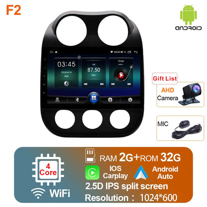 2 Din Car Radio Android 13 For JEEP Compass 2009 - 2016 Multimedia Video Player Carplay Auto Stereo GPS Navigation Autoradio DSP