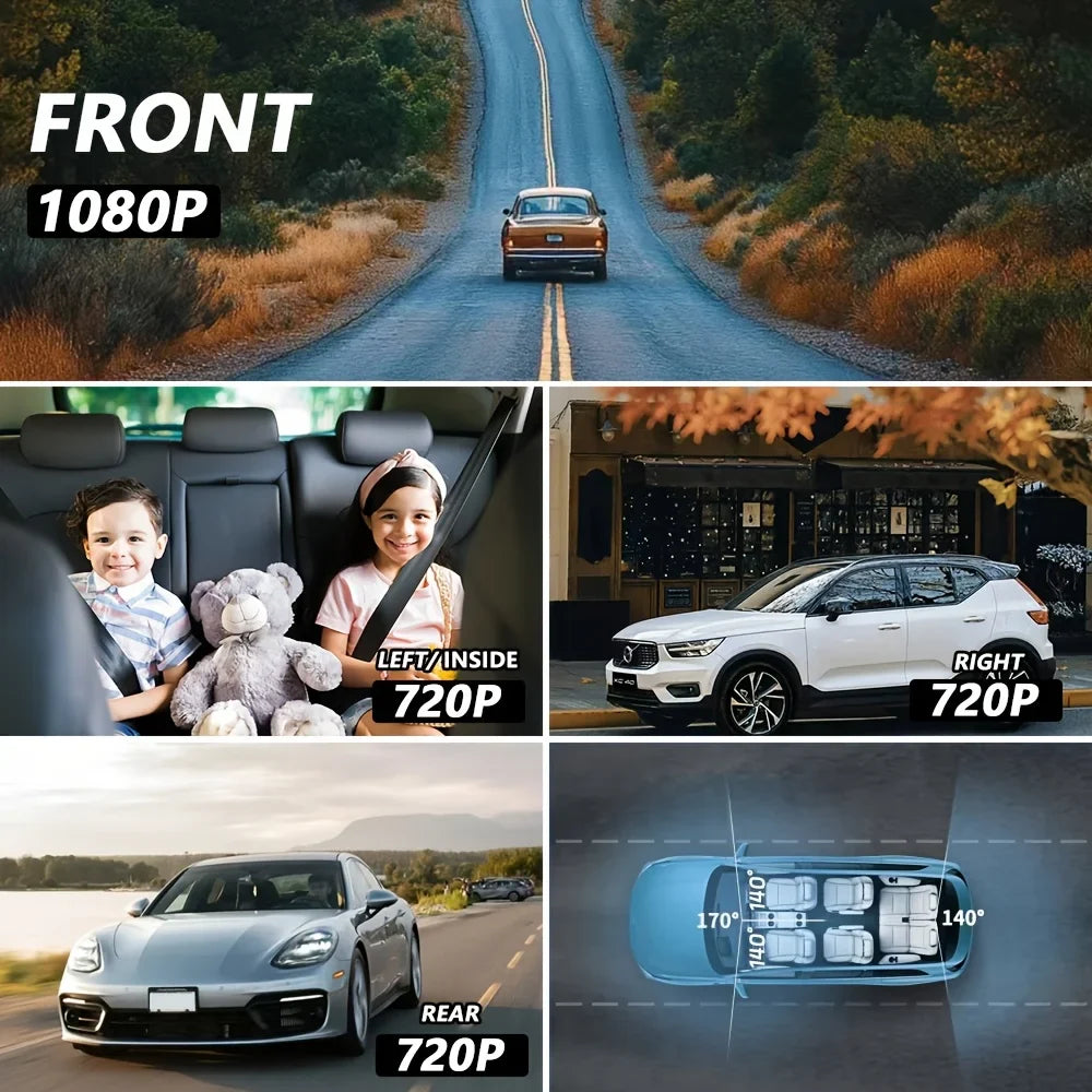 Dash Cam 4 Channel wifi Video Recorder 360° Car Recording Camera Night Vision 24H Parking Monitor Black Box Car Accessories