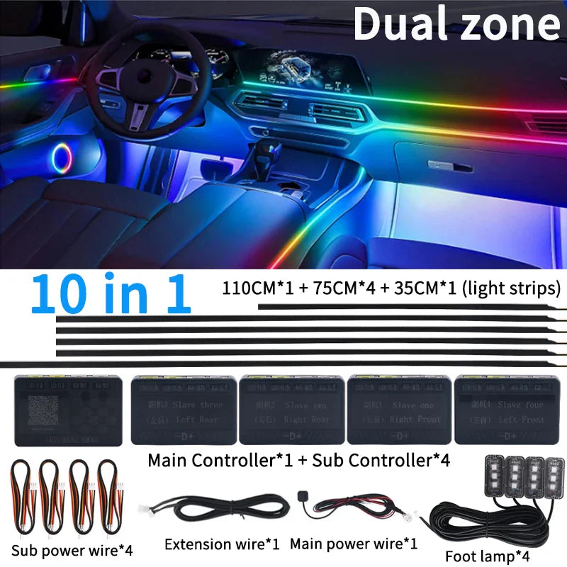 6/10/14/18/22 in 1 Led Car Hidden Ambient Light Symphony RGB 64 Color Bluetooth APP Interior Acrylic Matt Black Strip Backlight