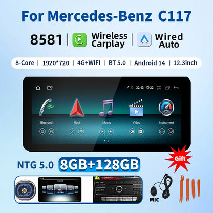 New Car Multimedia Wireless Android AUTO CarPlay 12.3inch Screen For Mercedes Benz CLA C117 Car Video Players wifi dsp 4g