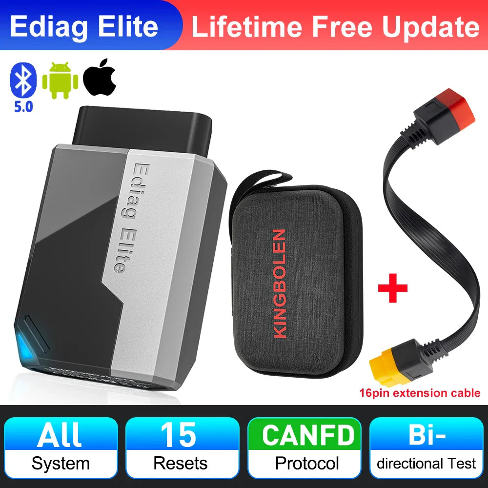 New KINGBOLEN Ediag Elite Full System Car Diagnostic Tools 15 Reset Bi-directional Lifetime Free OBD Scanner for ios android